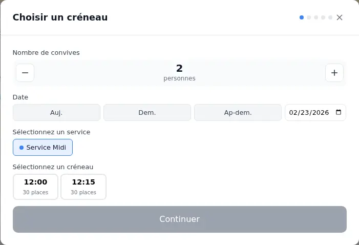 Assistant de réservation — choix du créneau